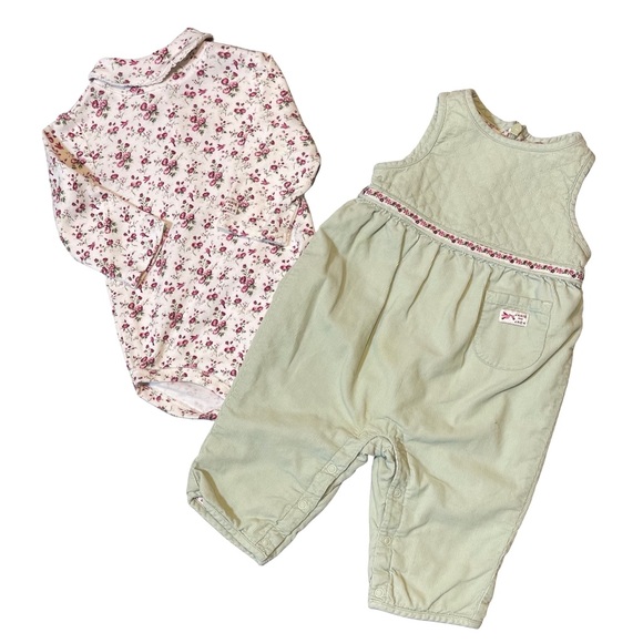 Janie and Jack Other - Janie and Jack Aviary Floral Bodysuit and Green Corduroy Overall Set 3 months